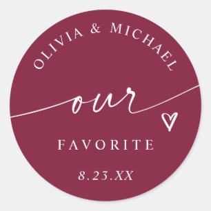 Dark Cherry Red Our Favourite Wedding Treat Bag Classic Round Sticker
