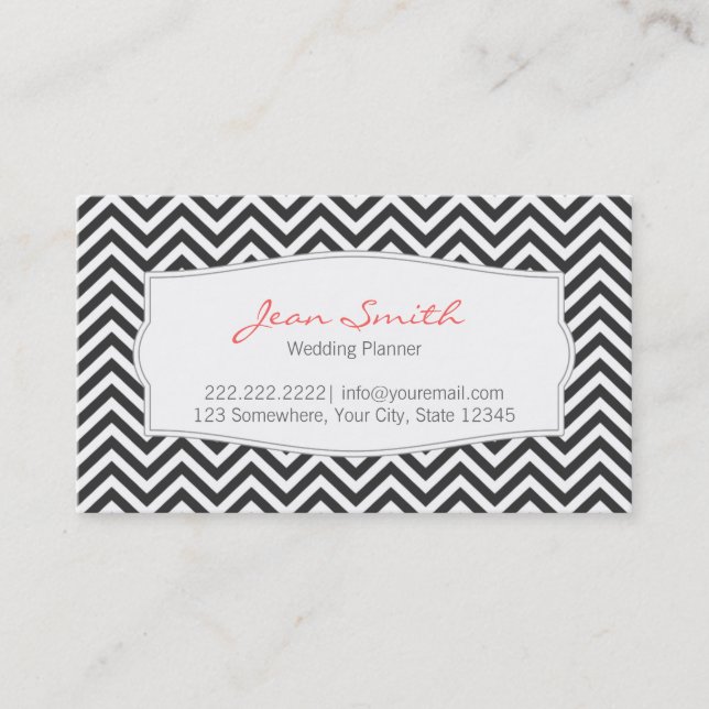 Dark Chevron Stripes Wedding Planner Business Card (Front)