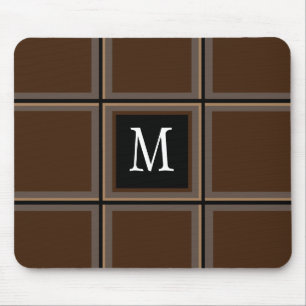 Dark Chocolate Brown Custom Single Initial Striped Mouse Mat