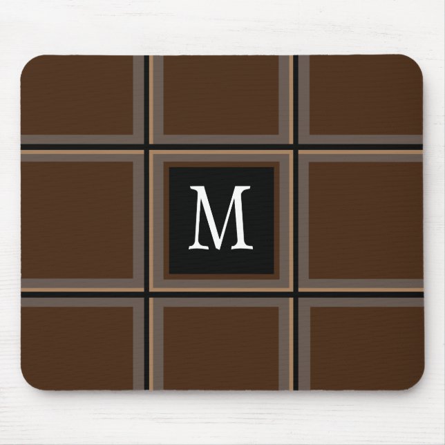 Dark Chocolate Brown Custom Single Initial Striped Mouse Mat (Front)