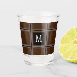 Dark Chocolate Brown Custom Single Initial Striped Shot Glass