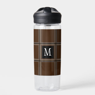 Dark Chocolate Brown Custom Single Initial Striped Water Bottle