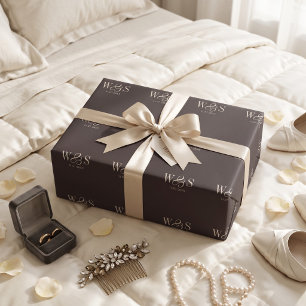 Dark Chocolate Brown initial wedding couples Wrapping Paper