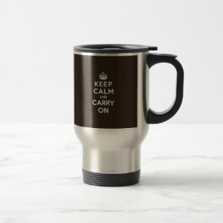 Dark Chocolate Brown Keep Calm and Carry On Travel Mug