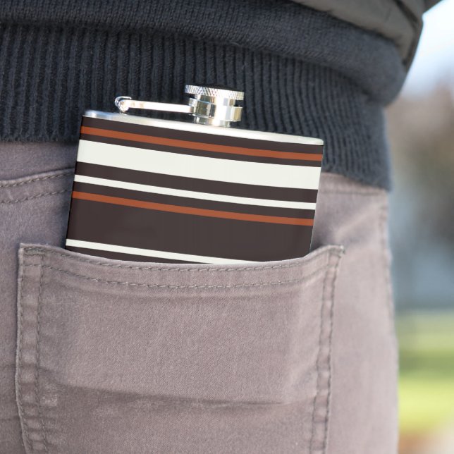Dark Chocolate Brown Stripes Hip Flask (In Situ)