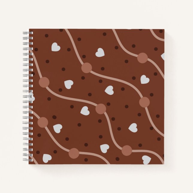 Dark Chocolate Heart Speckled Pattern Notebook (Front)