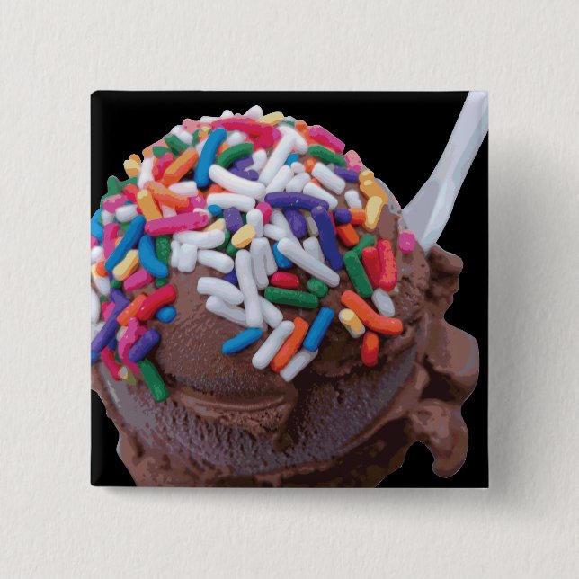 Dark Chocolate Ice Cream with Rainbow Sprinkles 15 Cm Square Badge (Front)