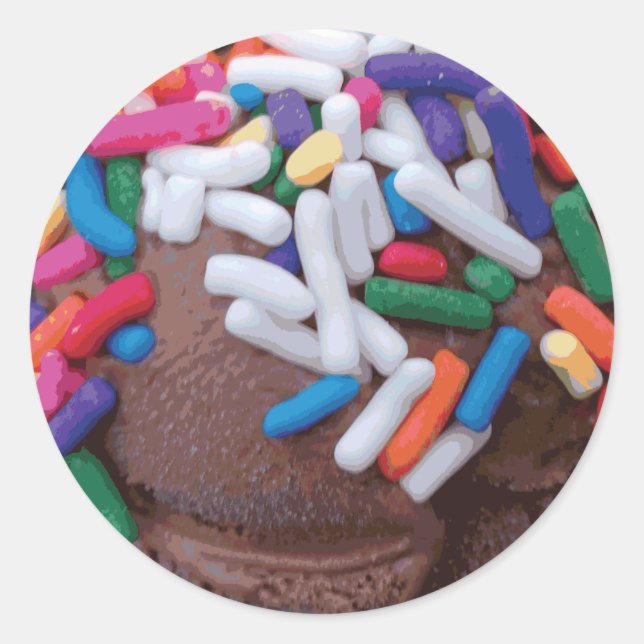 Dark Chocolate Ice Cream with Rainbow Sprinkles Classic Round Sticker (Front)