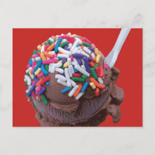 Dark Chocolate Ice Cream with Rainbow Sprinkles Postcard