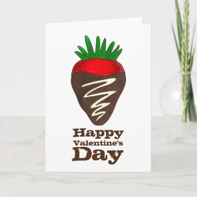 Dark Chocolate Strawberry Love Valentine's Day Holiday Card (Front)