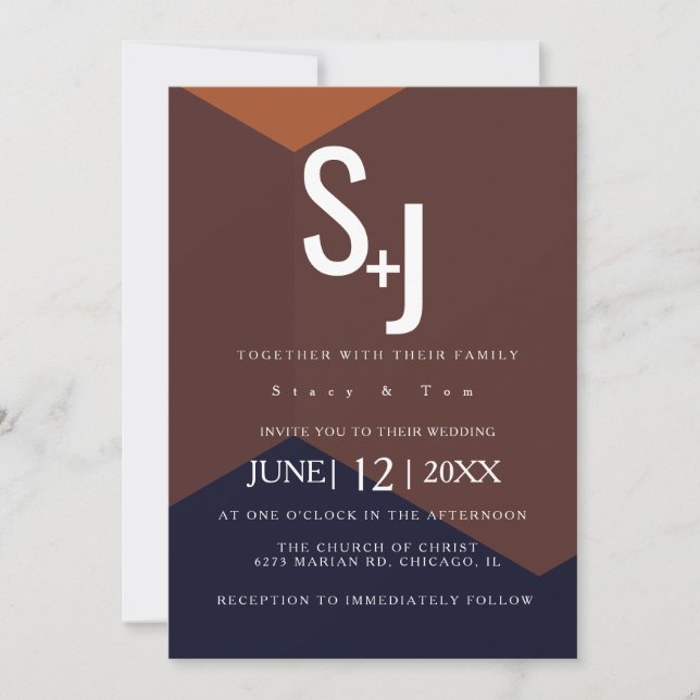 Dark Chocolate Terracotta Navy Typography Wedding Invitation (Front)