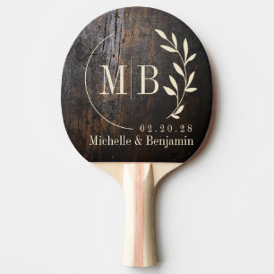 Dark Chopping Block Leaf Wedding Monogram Ping Pong Paddle