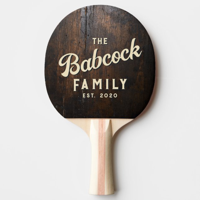Dark Chopping Block Retro Family Name & Year Ping Pong Paddle (Front)