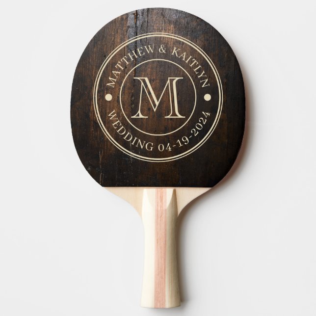 Dark Chopping Block Wedding Monogram Ping Pong Paddle (Front)
