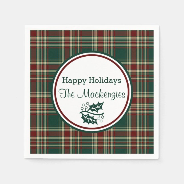 Dark Christmas Plaid Pattern Custom Napkin (Front)