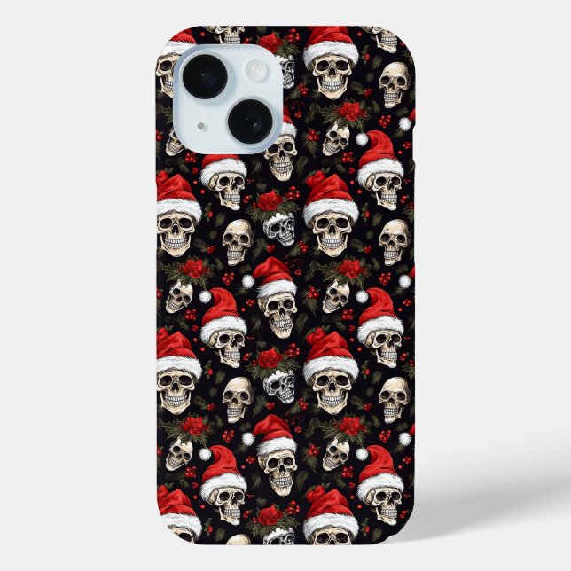 Dark Christmas Skull Santa Pattern Gothic Holiday Case-Mate iPhone Case (Back)
