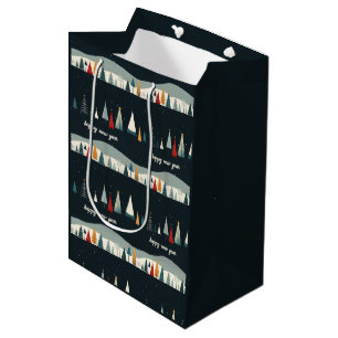 Dark Christmas Tree Pattern Wrapping Paper Medium Gift Bag