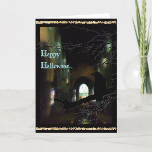 Dark Church and Raven Happy Haloween Card