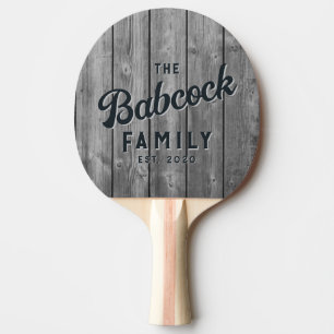 Dark Clean Grey Wood Boards Retro Family Name Ping Pong Paddle