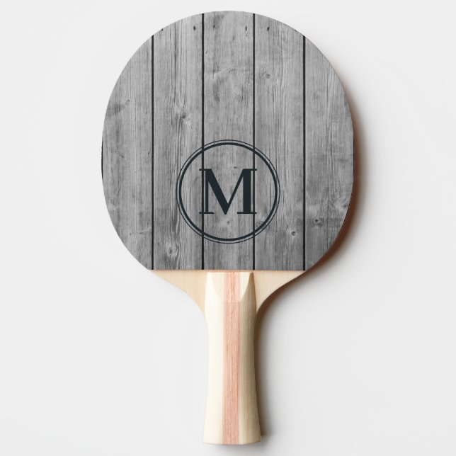 Dark Clean Grey Wood Monogram Ping Pong Paddle (Back)