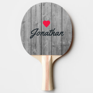 Dark Clean Grey Wood Vintage Heart Signature Ping Pong Paddle