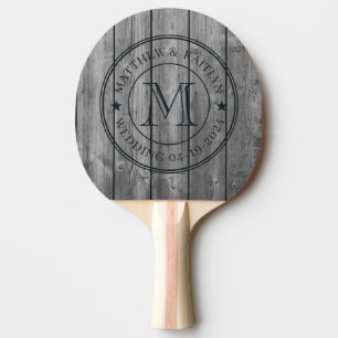 Dark Clean Grey Wood Wedding Monogram Star Ping Pong Paddle