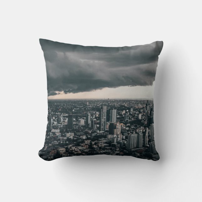 DARK CLOUD ABOVE CITY BUILDINGS CUSHION (Front)
