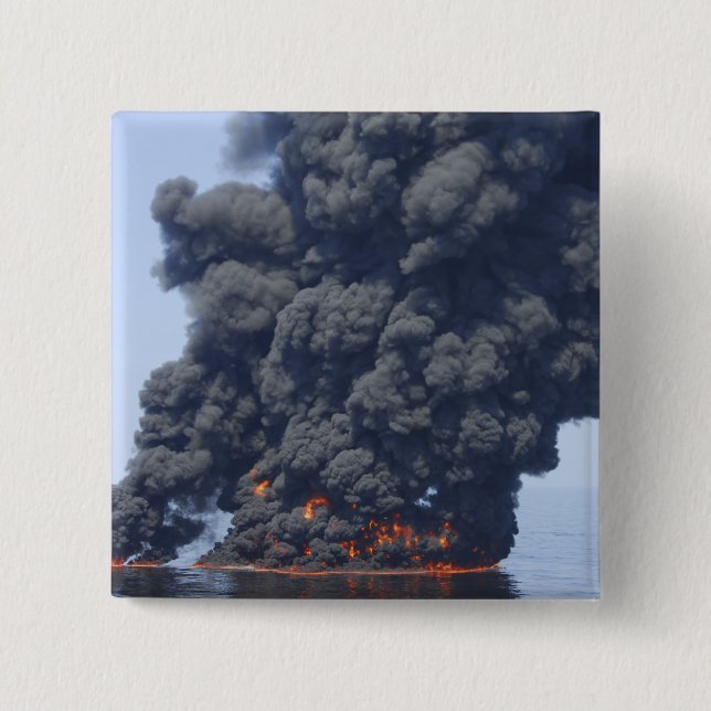 Dark clouds of smoke and fire emerge 2 15 cm square badge (Front)
