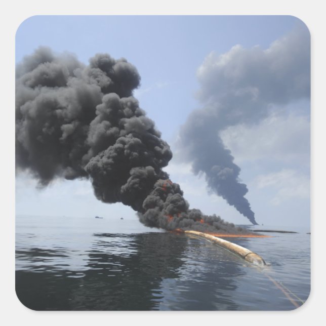 Dark clouds of smoke and fire emerge 3 square sticker (Front)