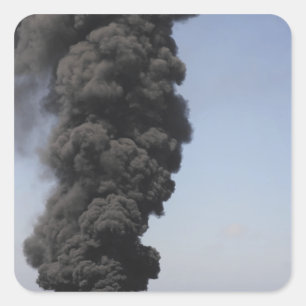 Dark clouds of smoke and fire emerge square sticker