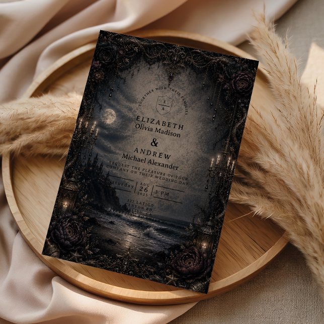 Dark Coastal Romance Wedding Invitation (Creator Uploaded)