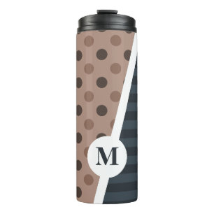 Dark Cocoa Polka Dots and Stripes: Monogram Thermal Tumbler