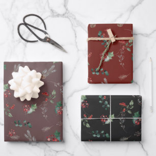 Dark Colour Rustic Foliage Holiday  Wrapping Paper Sheet