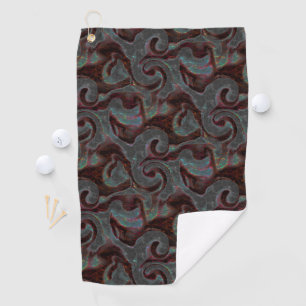 Dark coloured carved spiral parts and glow strokes golf towel