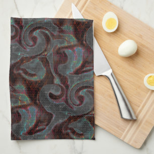 Dark coloured carved spiral parts and glow strokes tea towel
