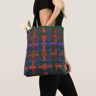 Dark coloured 'plaid' in cloth or canvas look tote bag