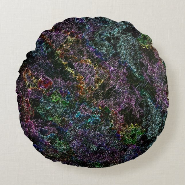 Dark coloured texture, corroded or destroyed spong round cushion (Front)