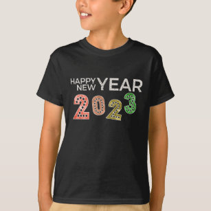 Dark Colourful 3d grungy 2023 happy new year. T-Shirt