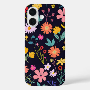 Dark Colourful Ditsy Floral Bohemian Pattern iPhone 16 Case