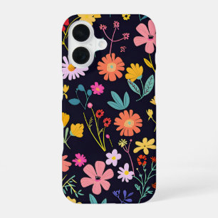 Dark Colourful Ditsy Floral Bohemian Pattern iPhone 16 Case