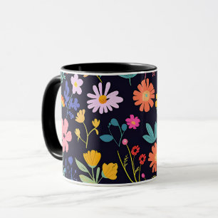 Dark Colourful Ditsy Floral Bohemian Pattern Mug