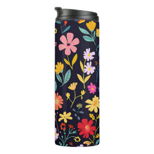 Dark Colourful Ditsy Floral Bohemian Pattern Thermal Tumbler
