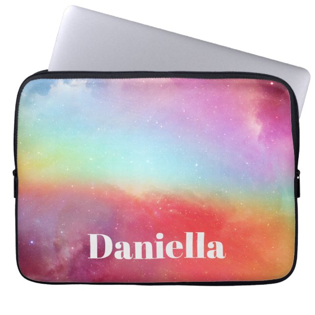 Dark Colourful Holographic Sky with Custom Name Laptop Sleeve (Front)