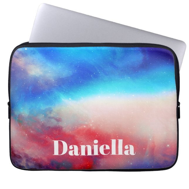 Dark Colourful Holographic Sky with Custom Name Laptop Sleeve (Front)