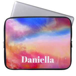 Dark Colourful Holographic Sky with Custom Name Laptop Sleeve