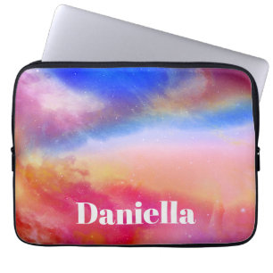Dark Colourful Holographic Sky with Custom Name Laptop Sleeve