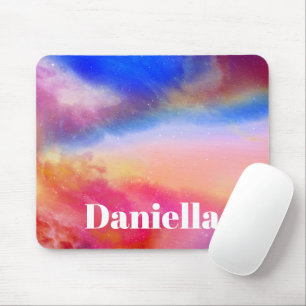Dark Colourful Holographic Sky with Custom Name Mouse Mat