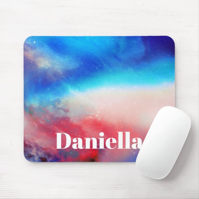 Dark Colourful Holographic Sky with Custom Name Mouse Mat (With Mouse)