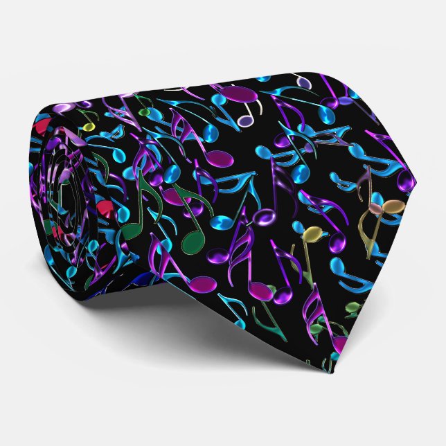 Dark Colourful Musical Notes Rock Music Tie (Rolled)