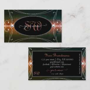 Dark Colourful Ornate Sparkling Diamonds Initials Business Card